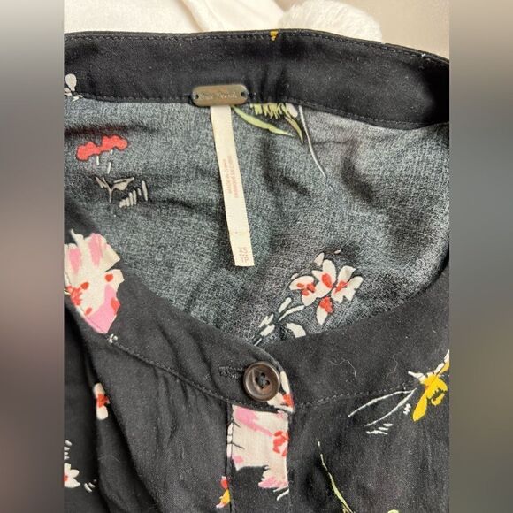 Free People Dress Black Floral Shired Button Front Dress Size XS - Picture 8 of 11